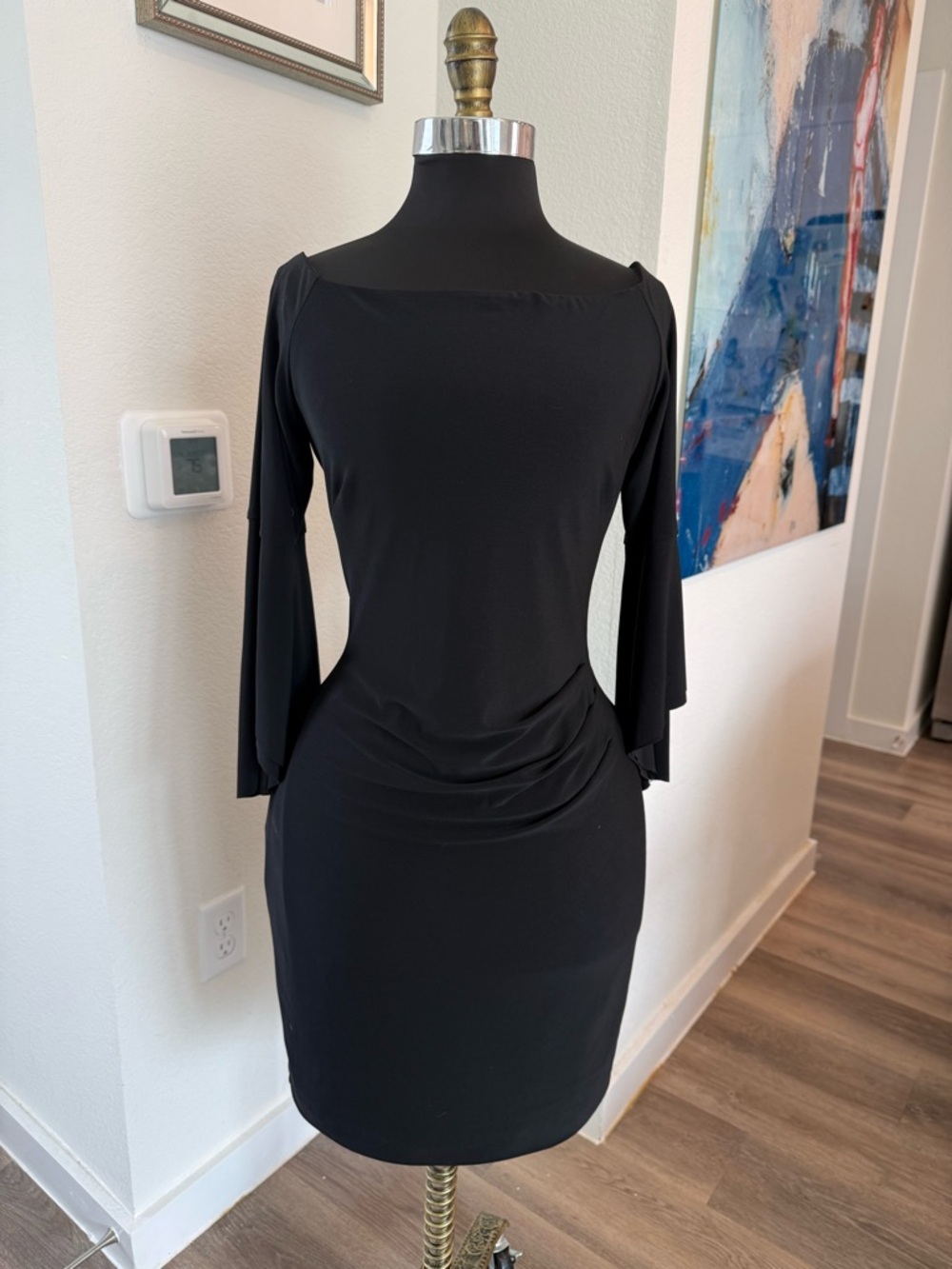 Ralph Lauren Black Long-Sleeve Dress Off Shoulder Size 8P Petite Whimsigoth